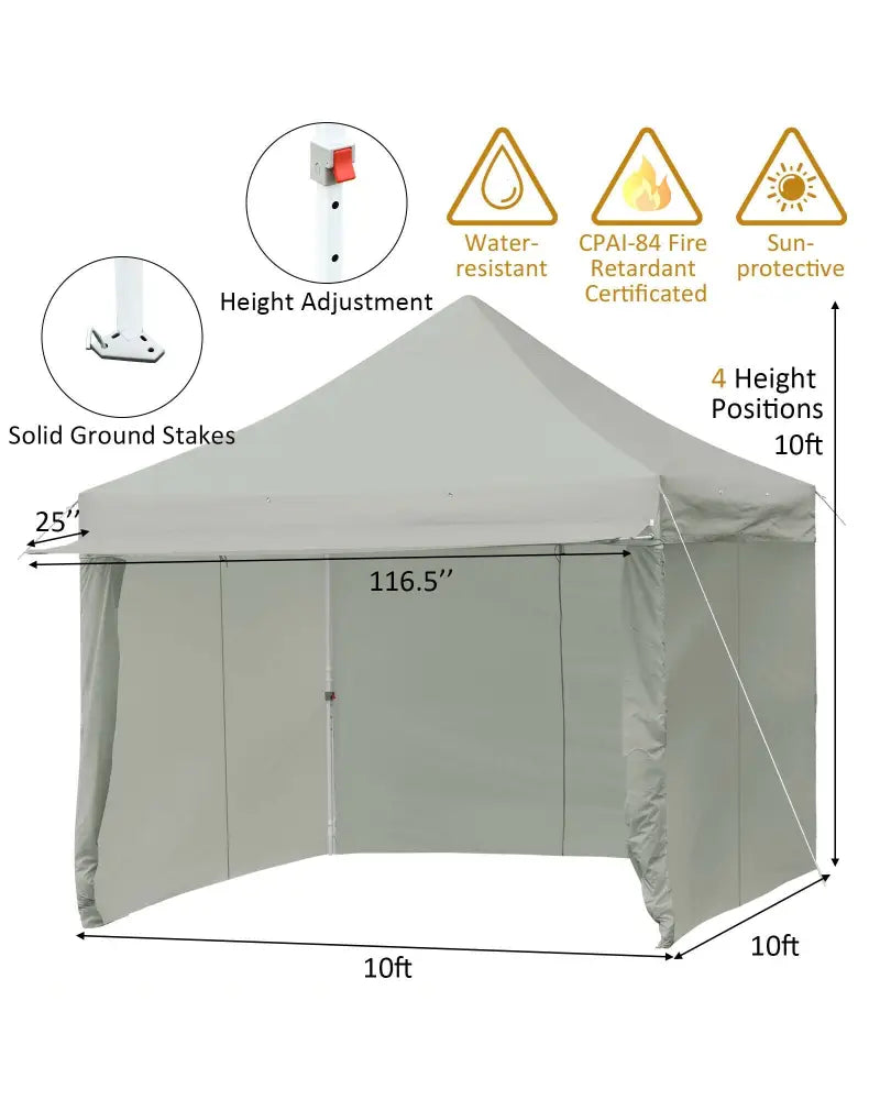 10 x 10 Feet Pop up Gazebo with 4 Height and Adjust Folding Awning-Gray - Gray - Canopies
