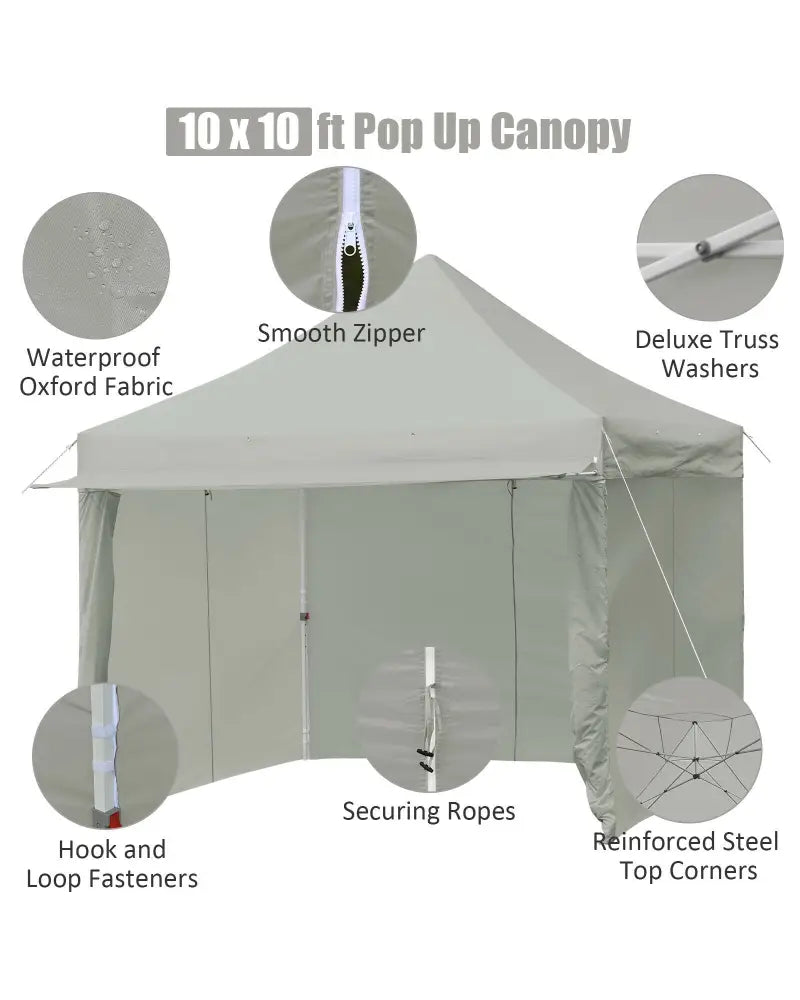 10 x 10 Feet Pop up Gazebo with 4 Height and Adjust Folding Awning-Gray - Gray - Canopies