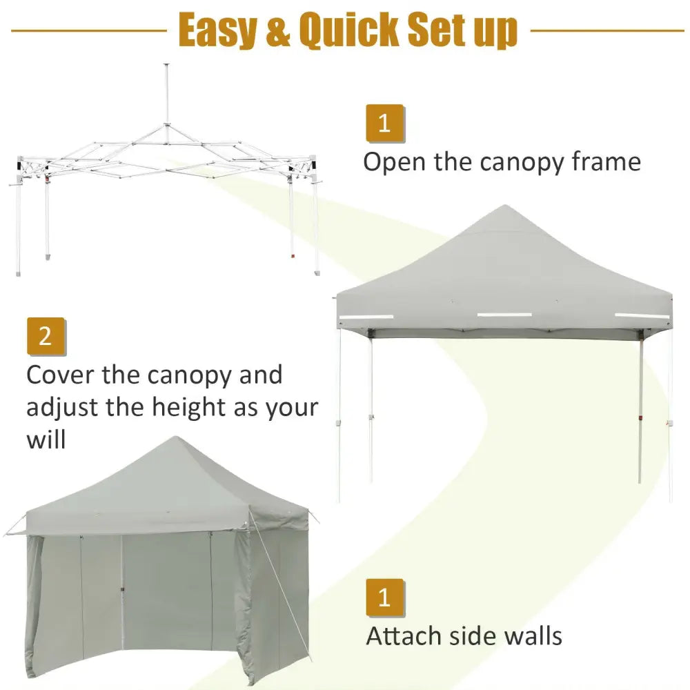 10 x 10 Feet Pop up Gazebo with 4 Height and Adjust Folding Awning-Gray - Gray - Canopies