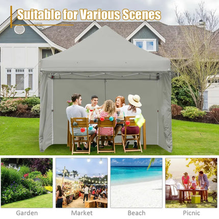 10 x 10 Feet Pop up Gazebo with 4 Height and Adjust Folding Awning-Gray - Gray - Canopies