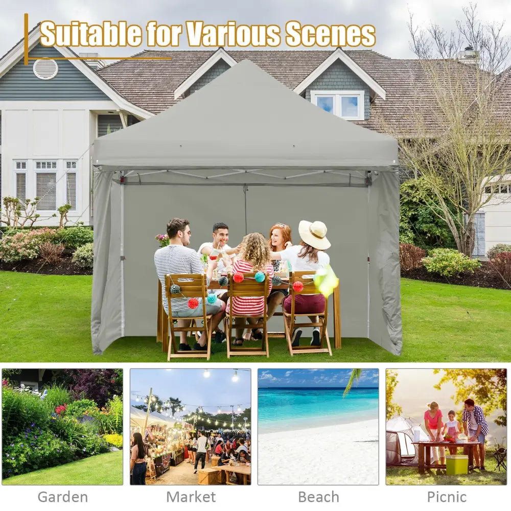 10 x 10 Feet Pop up Gazebo with 4 Height and Adjust Folding Awning-Gray - Gray - Canopies
