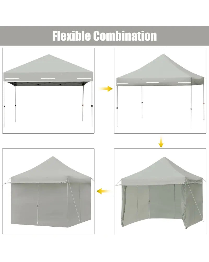 10 x 10 Feet Pop up Gazebo with 4 Height and Adjust Folding Awning-Gray - Gray - Canopies