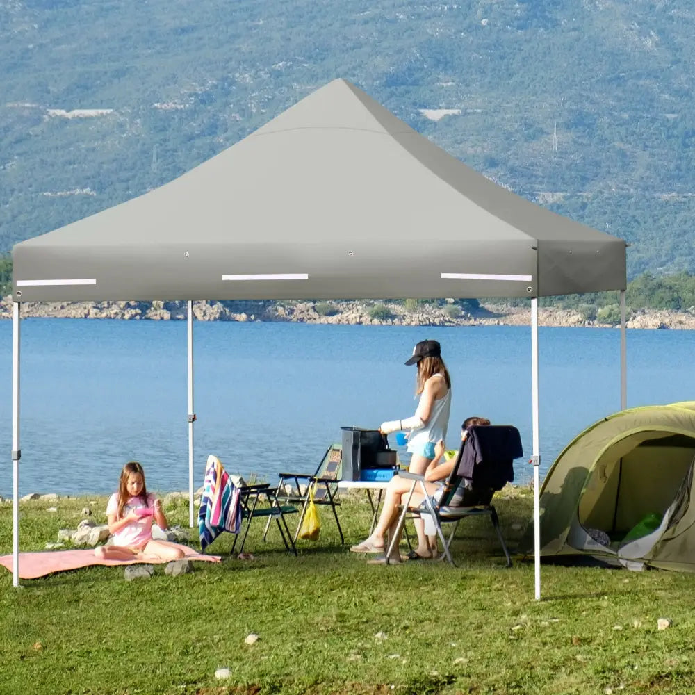 10 x 10 Feet Pop up Gazebo with 4 Height and Adjust Folding Awning-Gray - Gray - Canopies