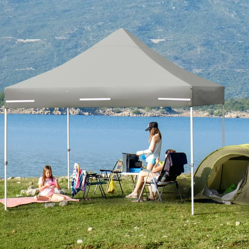 10 x 10 Feet Pop up Gazebo with 4 Height and Adjust Folding Awning-Gray - Gray - Canopies