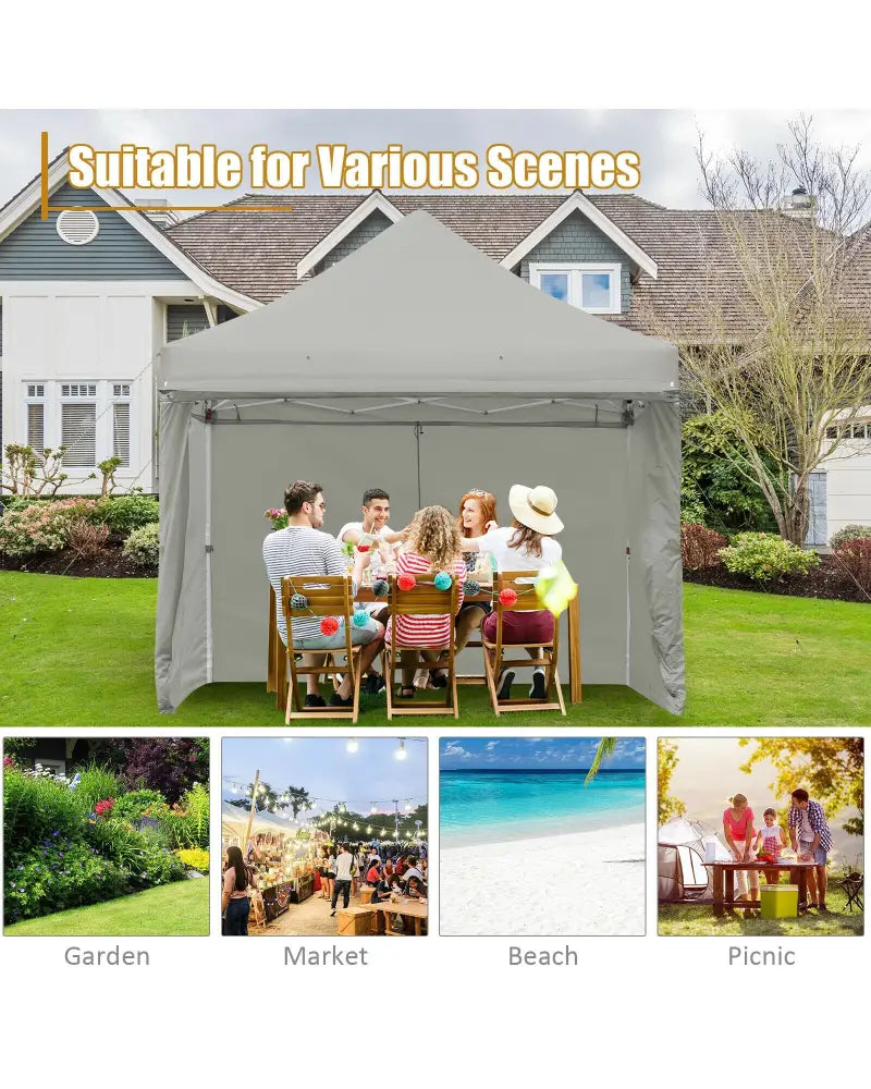 10 x 10 Feet Pop up Gazebo with 4 Height and Adjust Folding Awning-Gray - Gray - Canopies