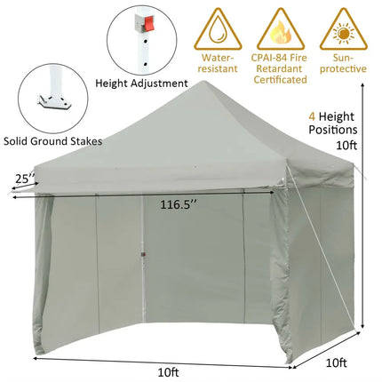 10 x 10 Feet Pop up Gazebo with 4 Height and Adjust Folding Awning-Gray - Gray - Canopies
