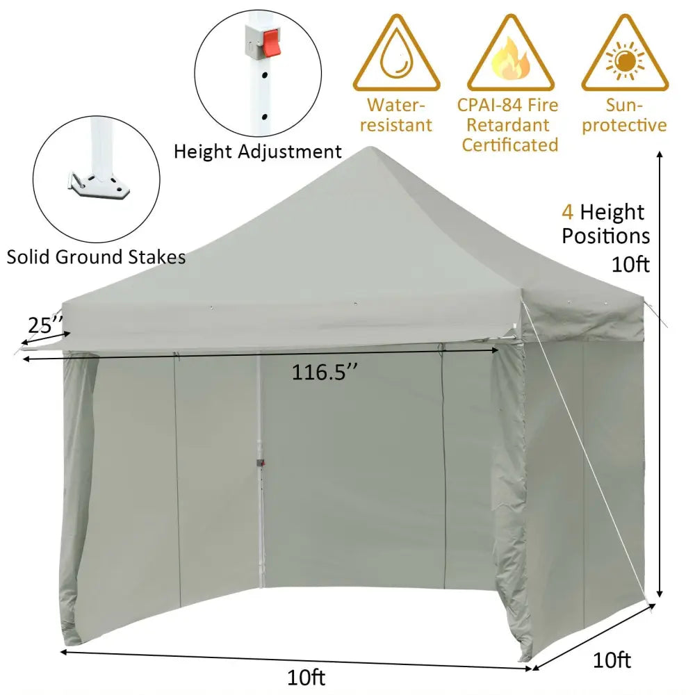 10 x 10 Feet Pop up Gazebo with 4 Height and Adjust Folding Awning-Gray - Gray - Canopies