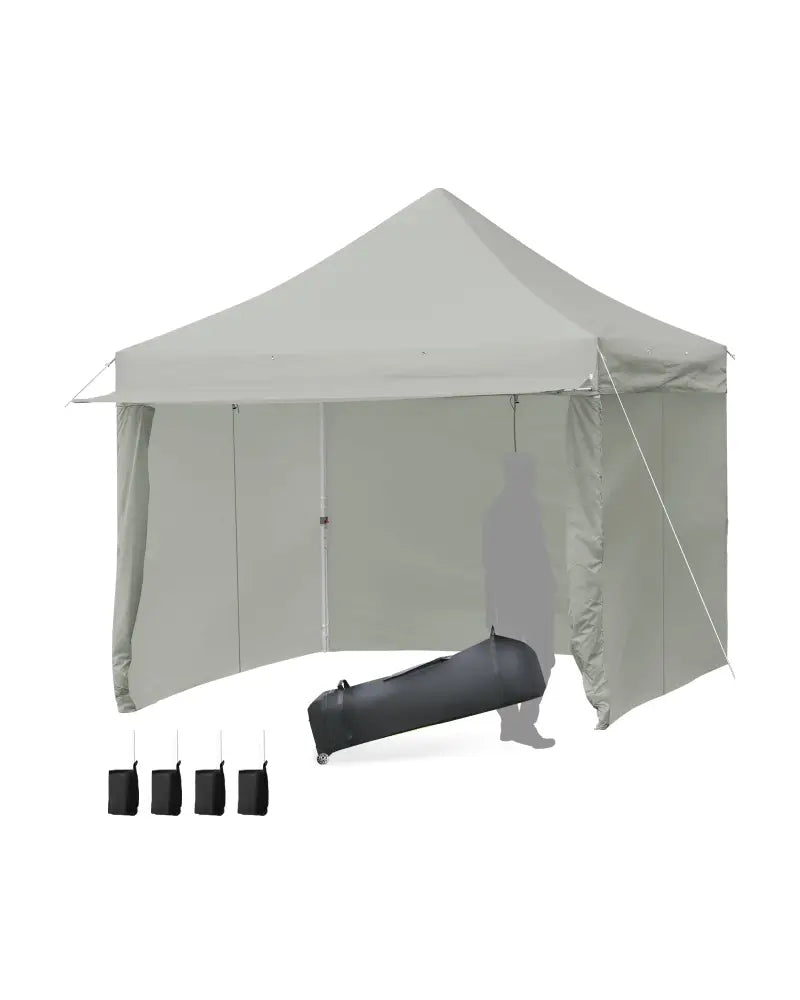10 x 10 Feet Pop up Gazebo with 4 Height and Adjust Folding Awning-Gray - Gray - Canopies