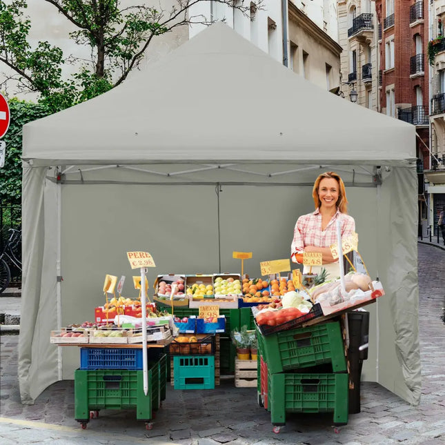 10 x 10 Feet Pop up Gazebo with 4 Height and Adjust Folding Awning-Gray - Gray - Canopies