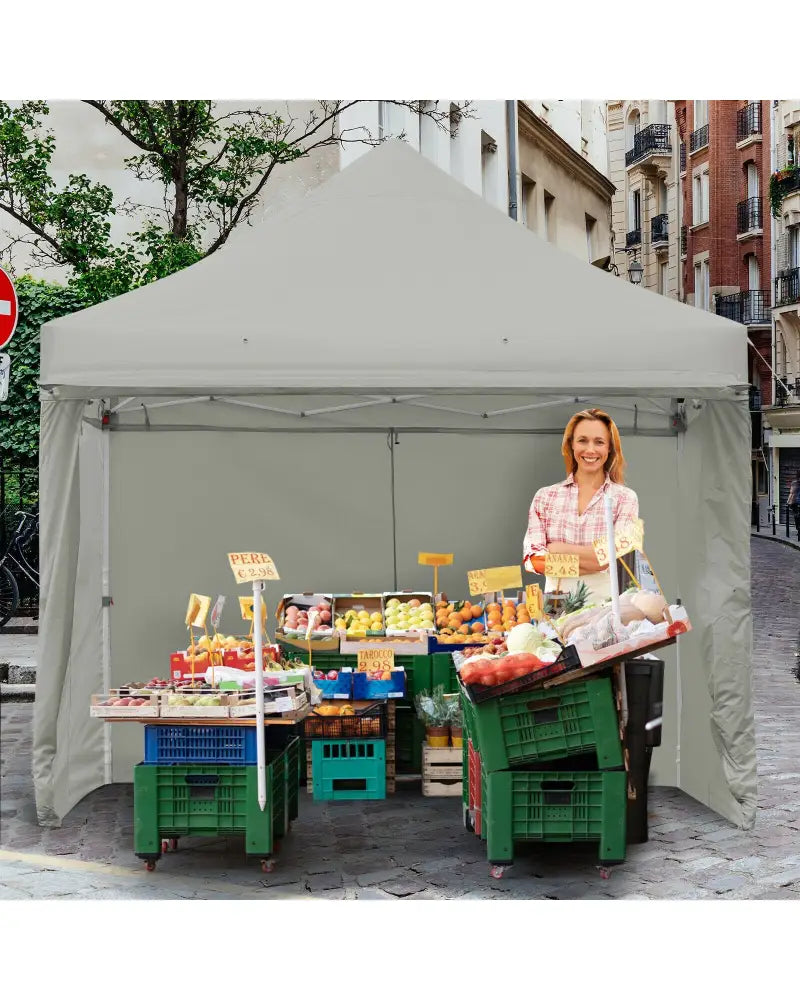 10 x 10 Feet Pop up Gazebo with 4 Height and Adjust Folding Awning-Gray - Gray - Canopies