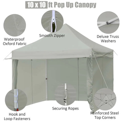 10 x 10 Feet Pop up Gazebo with 4 Height and Adjust Folding Awning-Gray - Gray - Canopies