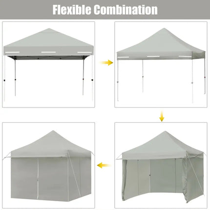 10 x 10 Feet Pop up Gazebo with 4 Height and Adjust Folding Awning-Gray - Gray - Canopies