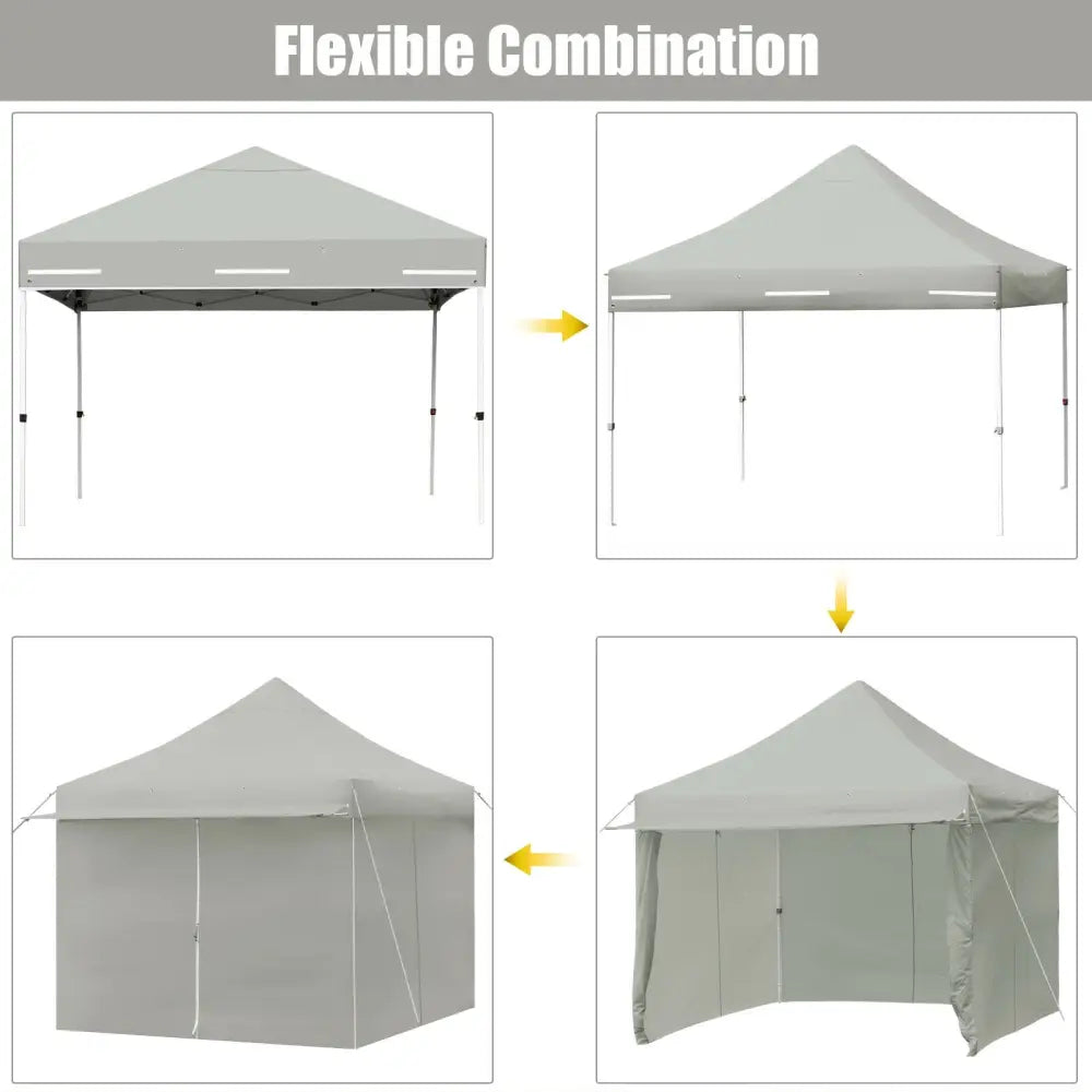 10 x 10 Feet Pop up Gazebo with 4 Height and Adjust Folding Awning-Gray - Gray - Canopies