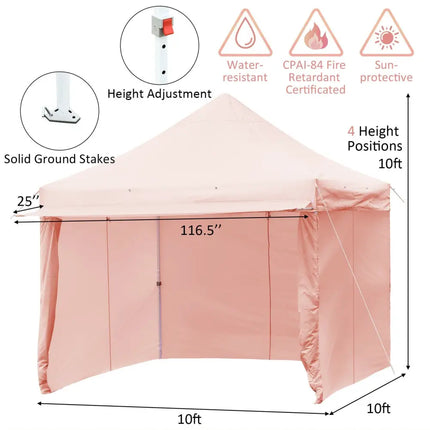 10 x 10 Feet Pop up Gazebo with 4 Height and Adjust Folding Awning-Pink - Pink - Canopies