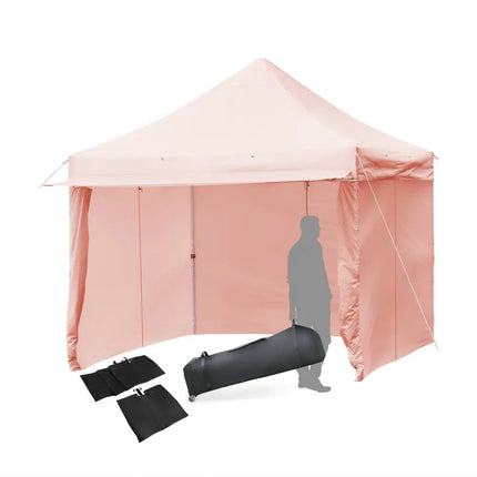 10 x 10 Feet Pop up Gazebo with 4 Height and Adjust Folding Awning-Pink - Pink - Canopies