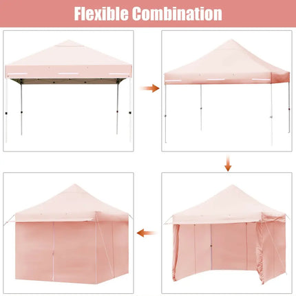 10 x 10 Feet Pop up Gazebo with 4 Height and Adjust Folding Awning-Pink - Pink - Canopies