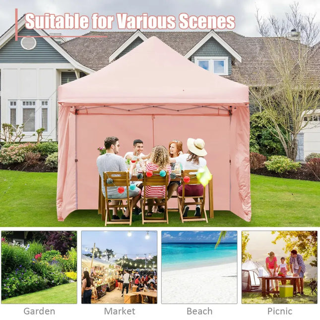 10 x 10 Feet Pop up Gazebo with 4 Height and Adjust Folding Awning-Pink - Pink - Canopies