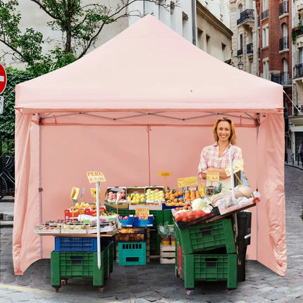 10 x 10 Feet Pop up Gazebo with 4 Height and Adjust Folding Awning-Pink - Pink - Canopies