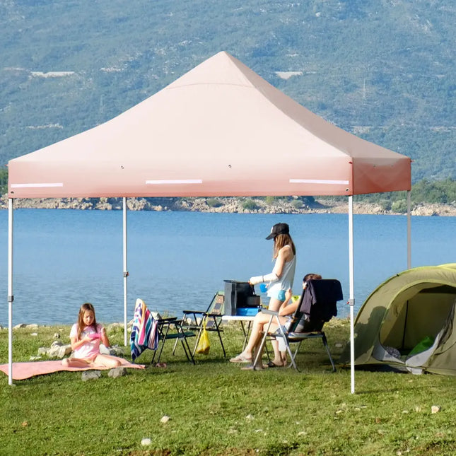10 x 10 Feet Pop up Gazebo with 4 Height and Adjust Folding Awning-Pink - Pink - Canopies