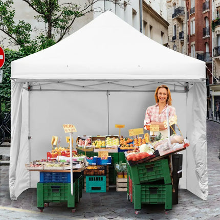 10 x 10 Feet Pop up Gazebo with 4 Height and Adjust Folding Awning-White - White - Canopies
