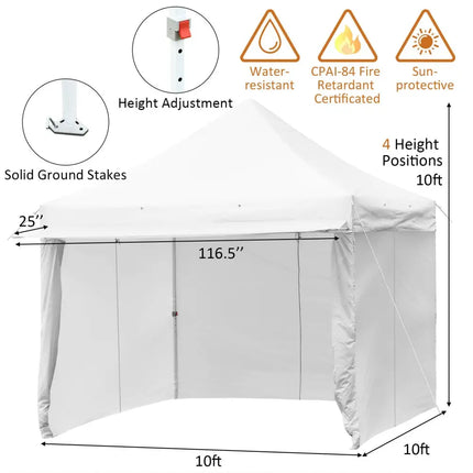 10 x 10 Feet Pop up Gazebo with 4 Height and Adjust Folding Awning-White - White - Canopies