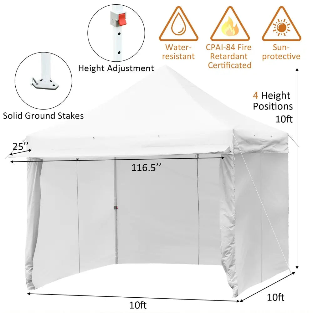 10 x 10 Feet Pop up Gazebo with 4 Height and Adjust Folding Awning-White - White - Canopies