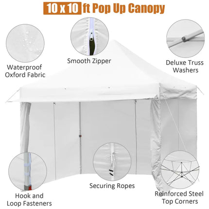 10 x 10 Feet Pop up Gazebo with 4 Height and Adjust Folding Awning-White - White - Canopies