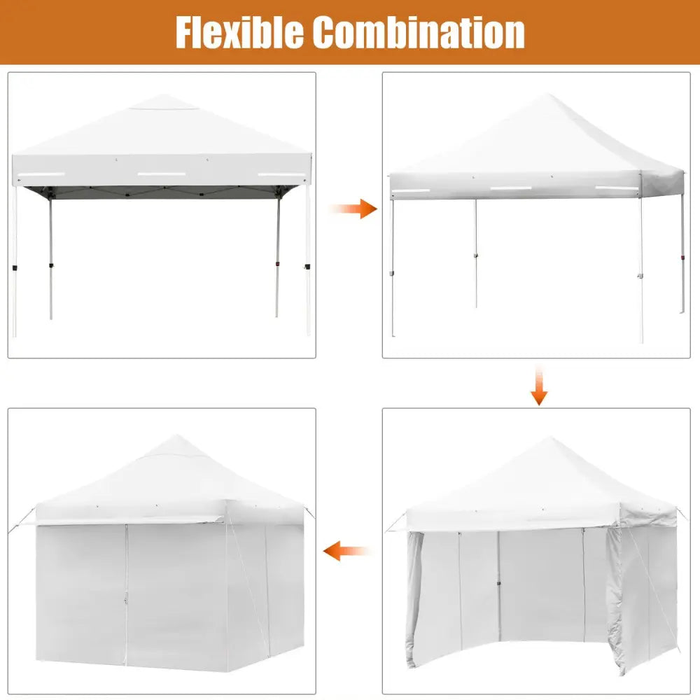 10 x 10 Feet Pop up Gazebo with 4 Height and Adjust Folding Awning-White - White - Canopies