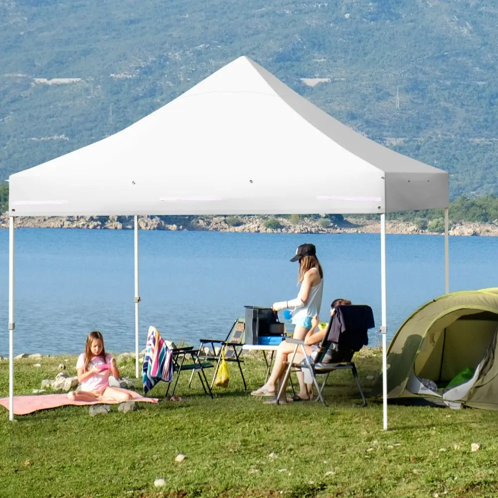 10 x 10 Feet Pop up Gazebo with 4 Height and Adjust Folding Awning-White - White - Canopies