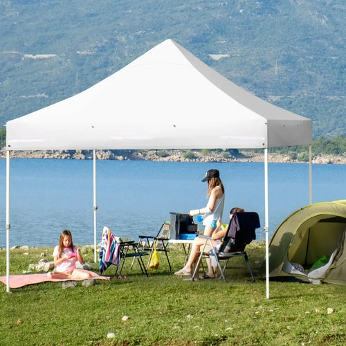 10 x 10 Feet Pop up Gazebo with 4 Height and Adjust Folding Awning-White - White - Canopies