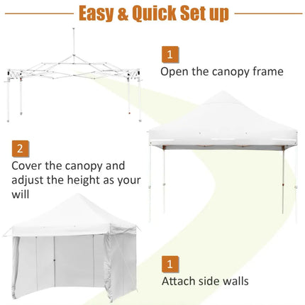 10 x 10 Feet Pop up Gazebo with 4 Height and Adjust Folding Awning-White - White - Canopies