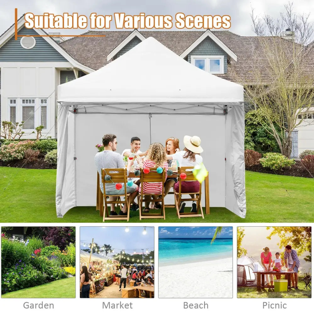10 x 10 Feet Pop up Gazebo with 4 Height and Adjust Folding Awning-White - White - Canopies