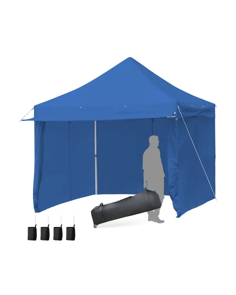 10 x 10 Feet Pop-up Gazebo with 5 Removable Zippered Sidewalls and Extended Awning-Blue - Blue - Canopies