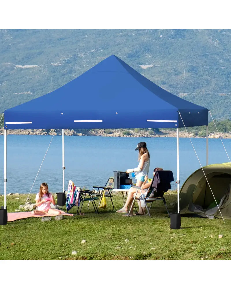 10 x 10 Feet Pop-up Gazebo with 5 Removable Zippered Sidewalls and Extended Awning-Blue - Blue - Canopies