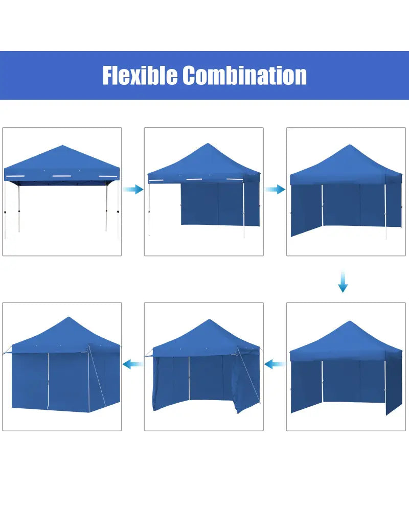 10 x 10 Feet Pop-up Gazebo with 5 Removable Zippered Sidewalls and Extended Awning-Blue - Blue - Canopies