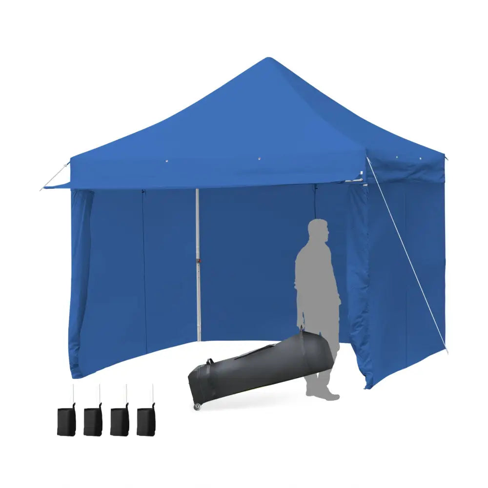 10 x 10 Feet Pop-up Gazebo with 5 Removable Zippered Sidewalls and Extended Awning-Blue - Blue - Canopies