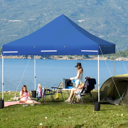 10 x 10 Feet Pop-up Gazebo with 5 Removable Zippered Sidewalls and Extended Awning-Blue - Blue - Canopies