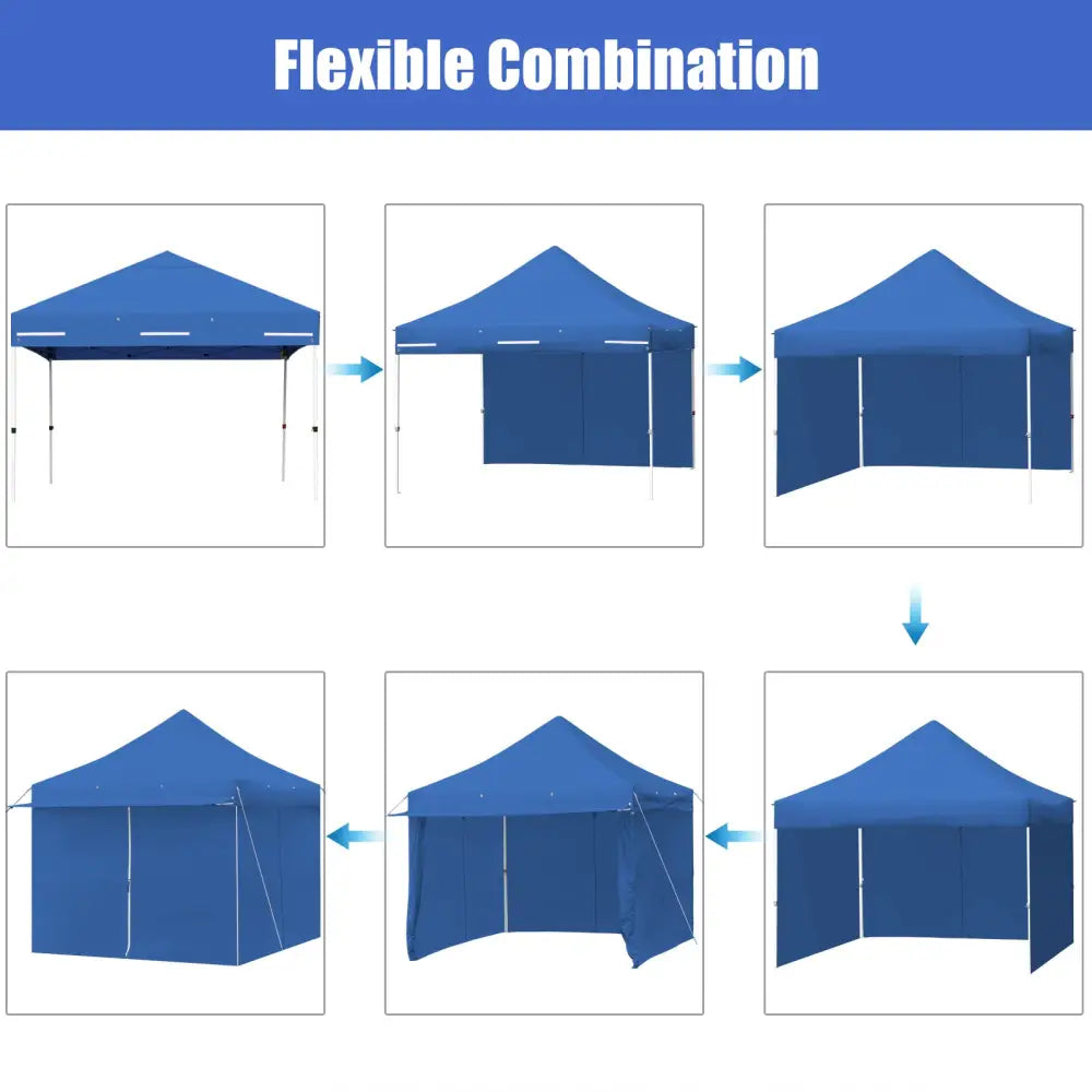 10 x 10 Feet Pop-up Gazebo with 5 Removable Zippered Sidewalls and Extended Awning-Blue - Blue - Canopies
