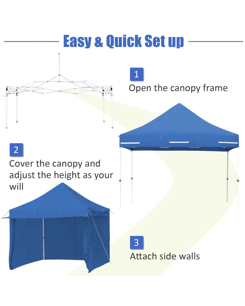 10 x 10 Feet Pop-up Gazebo with 5 Removable Zippered Sidewalls and Extended Awning-Blue - Blue - Canopies