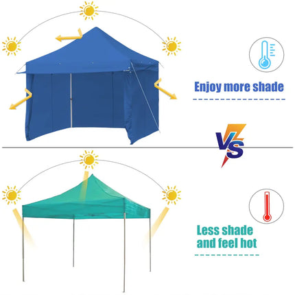 10 x 10 Feet Pop-up Gazebo with 5 Removable Zippered Sidewalls and Extended Awning-Blue - Blue - Canopies