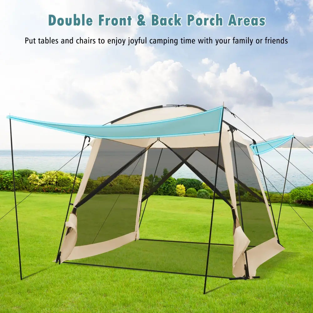 10 x 10 Feet Screened Canopy Tent w/ Vestibule and Zippered Door-Beige - Beige - Tents