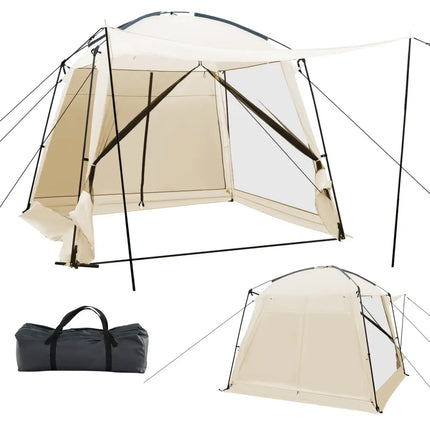 10 x 10 Feet Screened Canopy Tent w/ Vestibule and Zippered Door-Beige - Beige - Tents