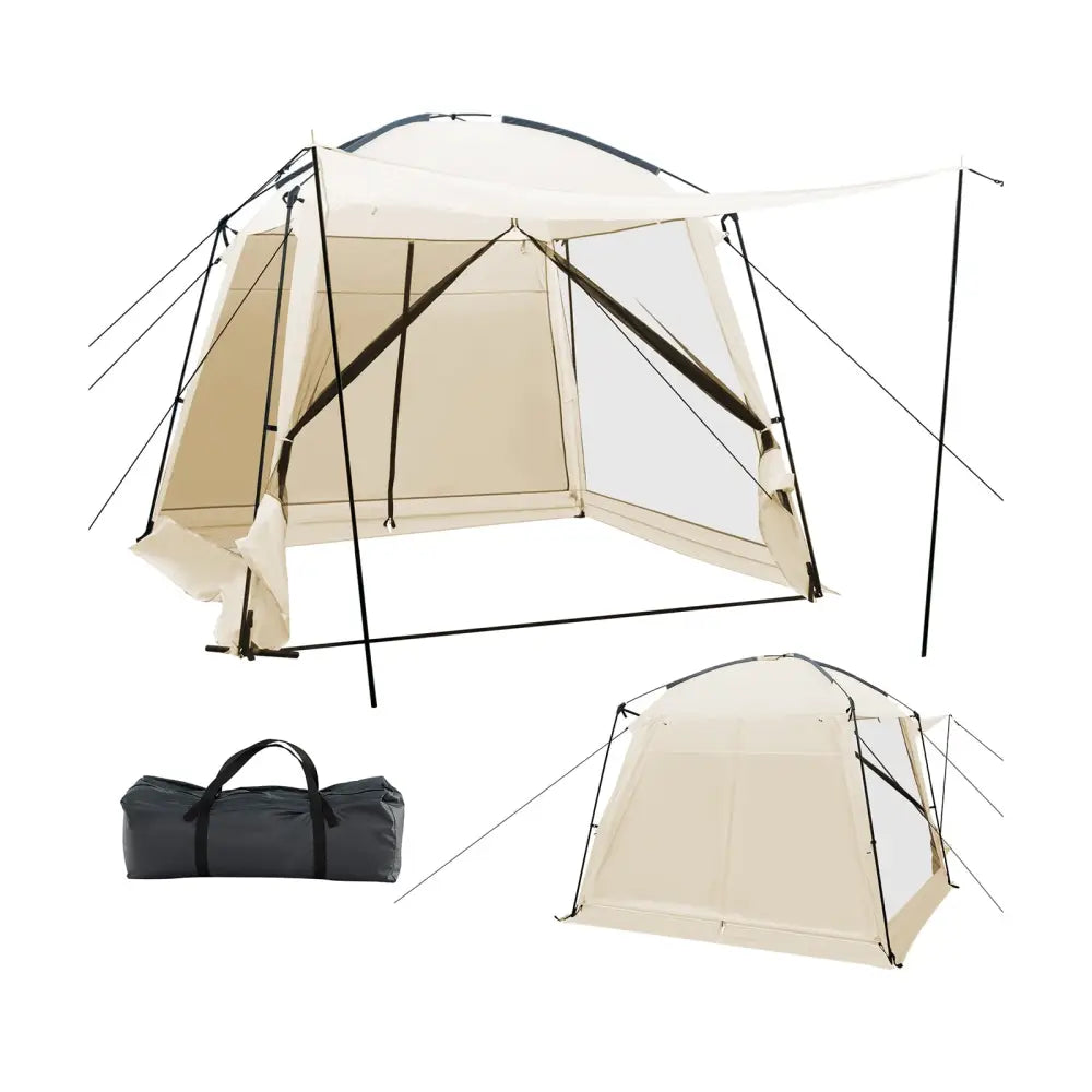 10 x 10 Feet Screened Canopy Tent w/ Vestibule and Zippered Door-Beige - Beige - Tents