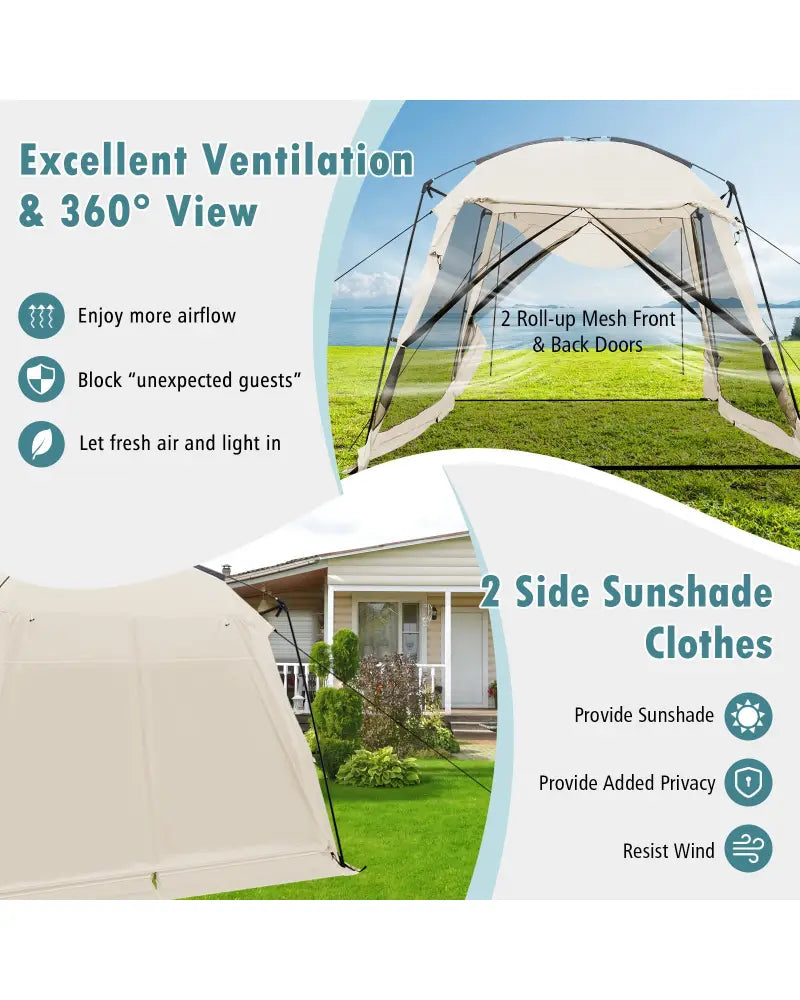 10 x 10 Feet Screened Canopy Tent w/ Vestibule and Zippered Door-Beige - Beige - Tents