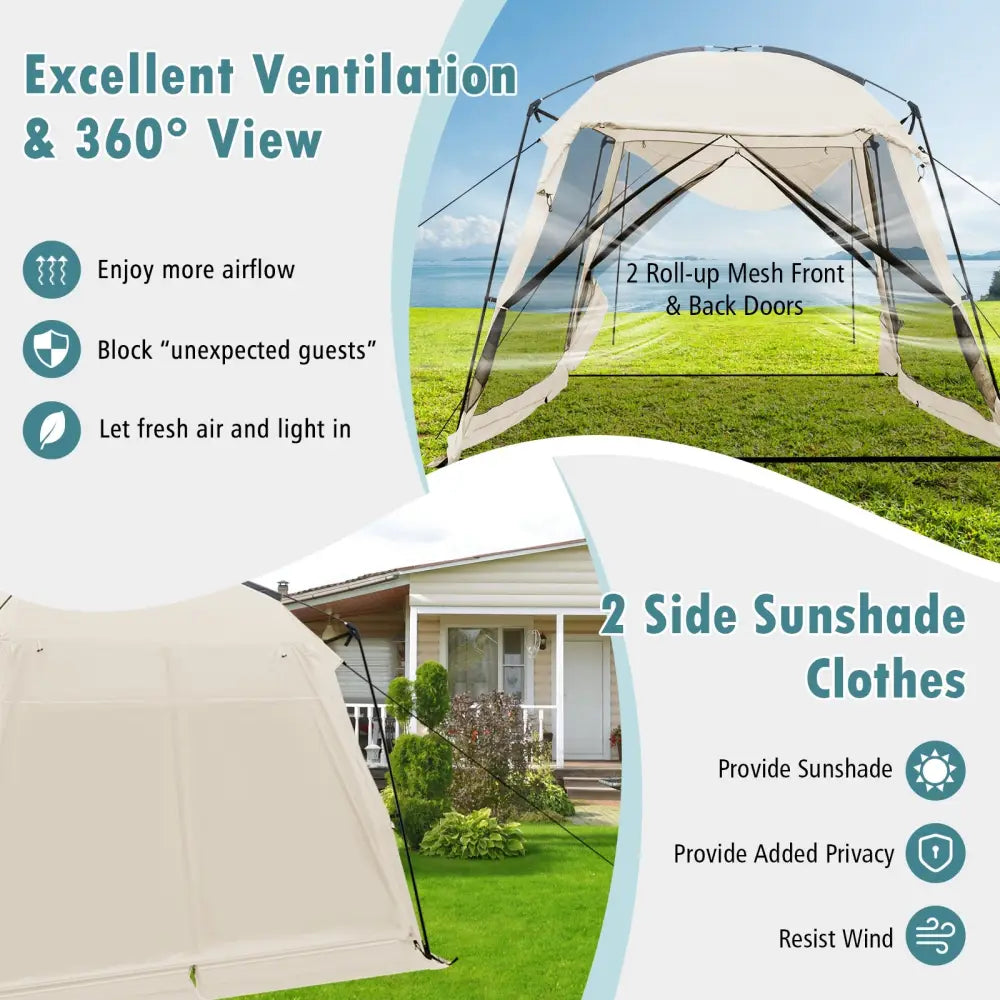 10 x 10 Feet Screened Canopy Tent w/ Vestibule and Zippered Door-Beige - Beige - Tents