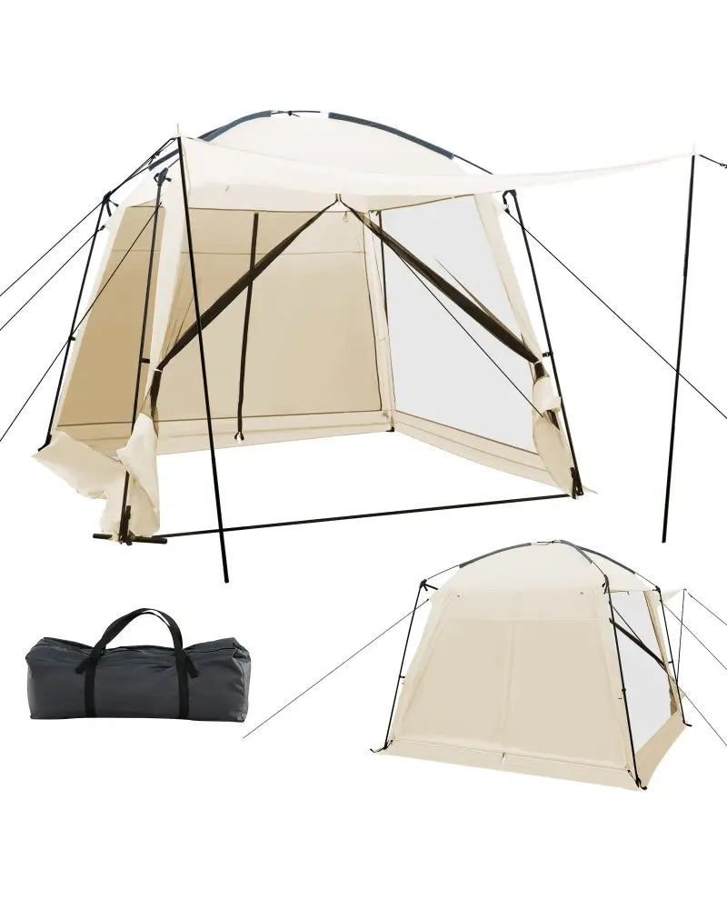 10 x 10 Feet Screened Canopy Tent w/ Vestibule and Zippered Door-Beige - Beige - Tents