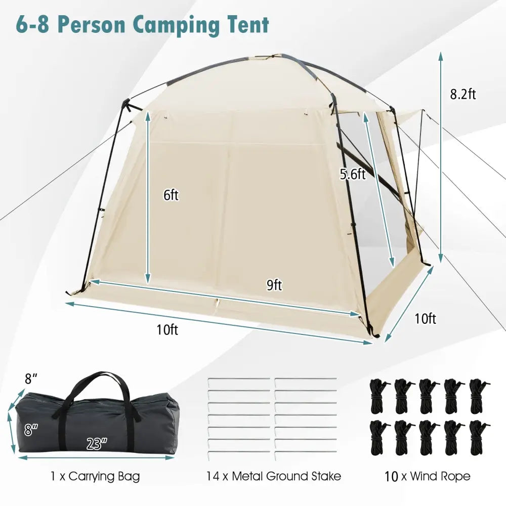 10 x 10 Feet Screened Canopy Tent w/ Vestibule and Zippered Door-Beige - Beige - Tents