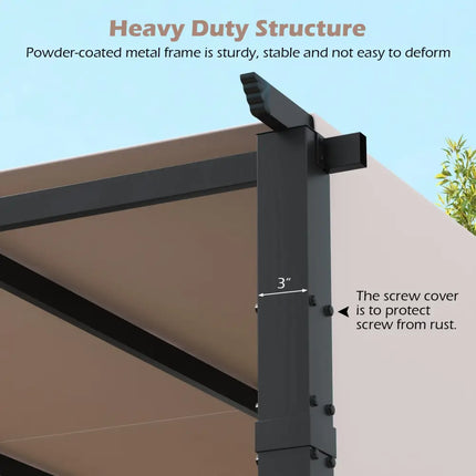 10 x 10 ft Flat Top Pergola with Retractable Canopy for Garden Pool Porch and Backyard-Gray - Gray - Gazebos
