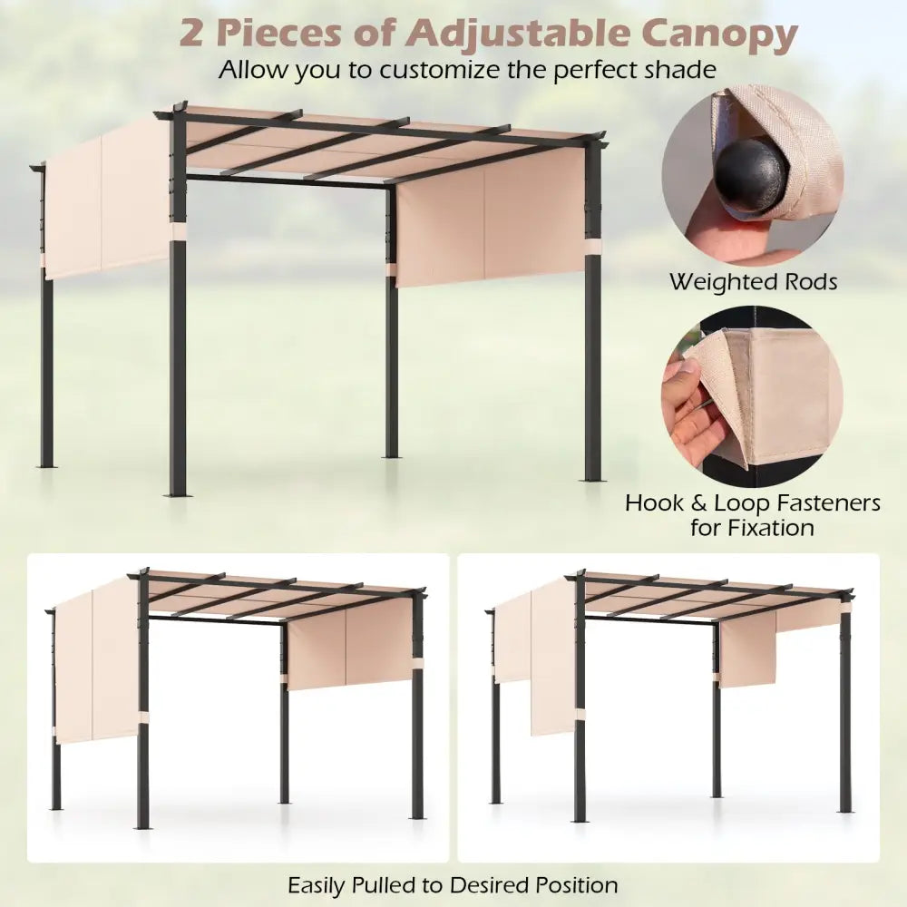 10 x 10 ft Flat Top Pergola with Retractable Canopy for Garden Pool Porch and Backyard-Beige - Beige - Gazebos