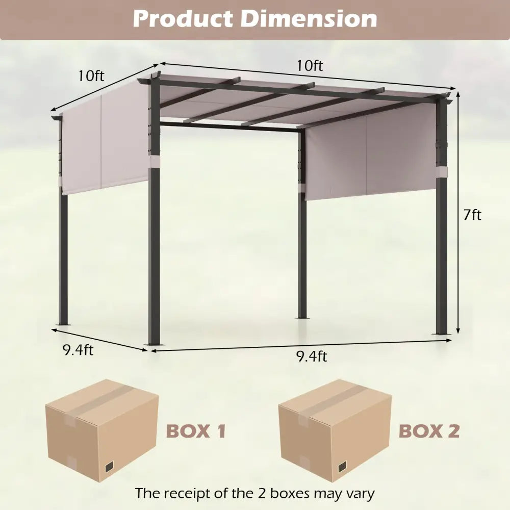 10 x 10 ft Flat Top Pergola with Retractable Canopy for Garden Pool Porch and Backyard-Gray - Gray - Gazebos